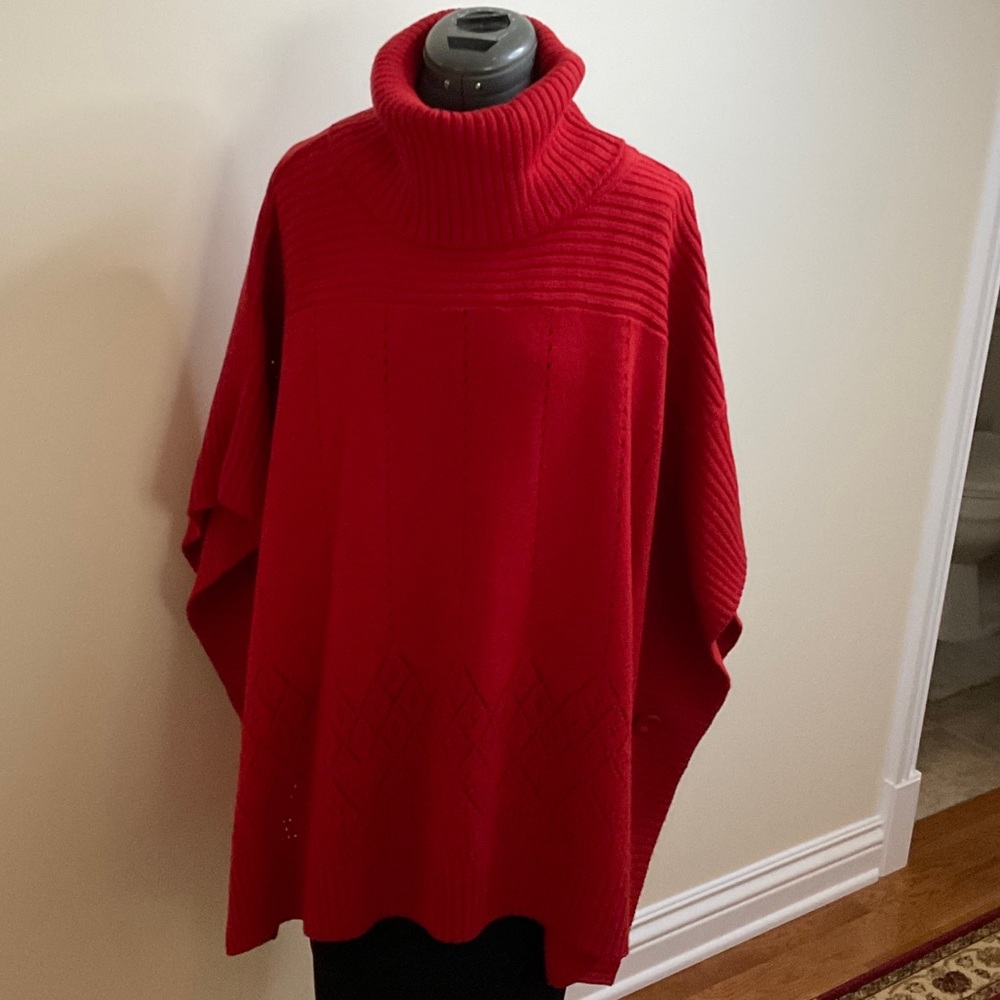 Red Turtleneck Women's Sweater cape